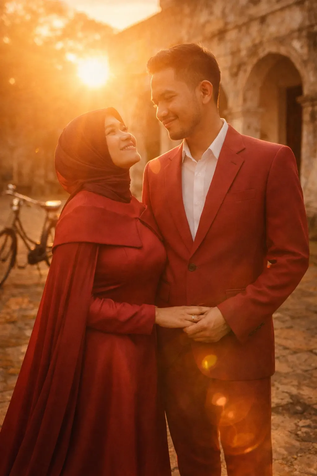 Cahaya keemasan dan cinta di lengkungan kuno