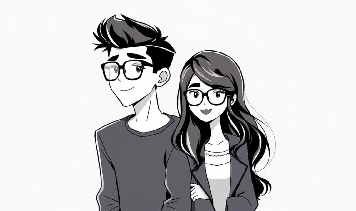 Gambar Hitam Putih WA Anime Aesthetic PP Couple Pake Kacamata